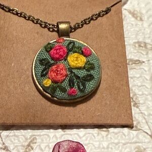 Handmade Floral Embroidered Pendant Necklace